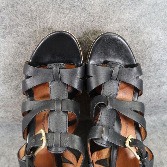 Sofft Shoes Womens 8.5 Sandals Wedge Espadrille Leather Strappy Platform Black - Picture 8 of 14